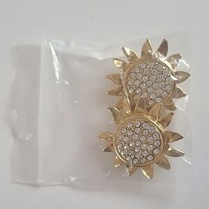 Vintage Gold Sunflower Clip On Earrings with Crystals